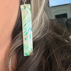 Handmade Rectangular Drop Earrings Polymer Clay Resin 60’s Vibe
